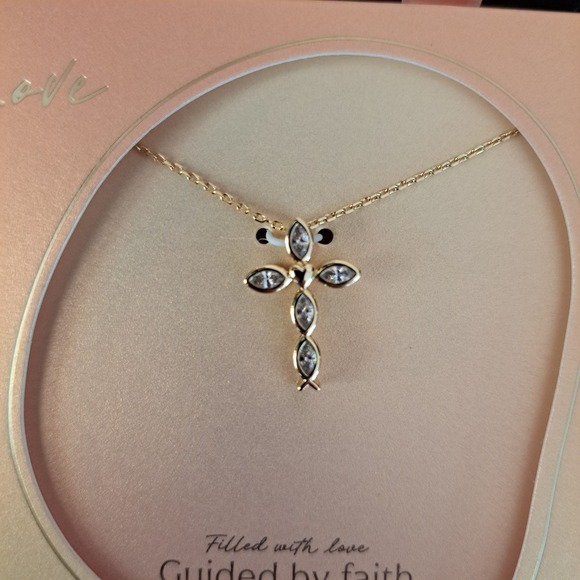 a new day Jewelry - Faith Cross Necklace Women‎ OS Gold NWT Cubic Zirconia Fish Heart 960-200-CB6